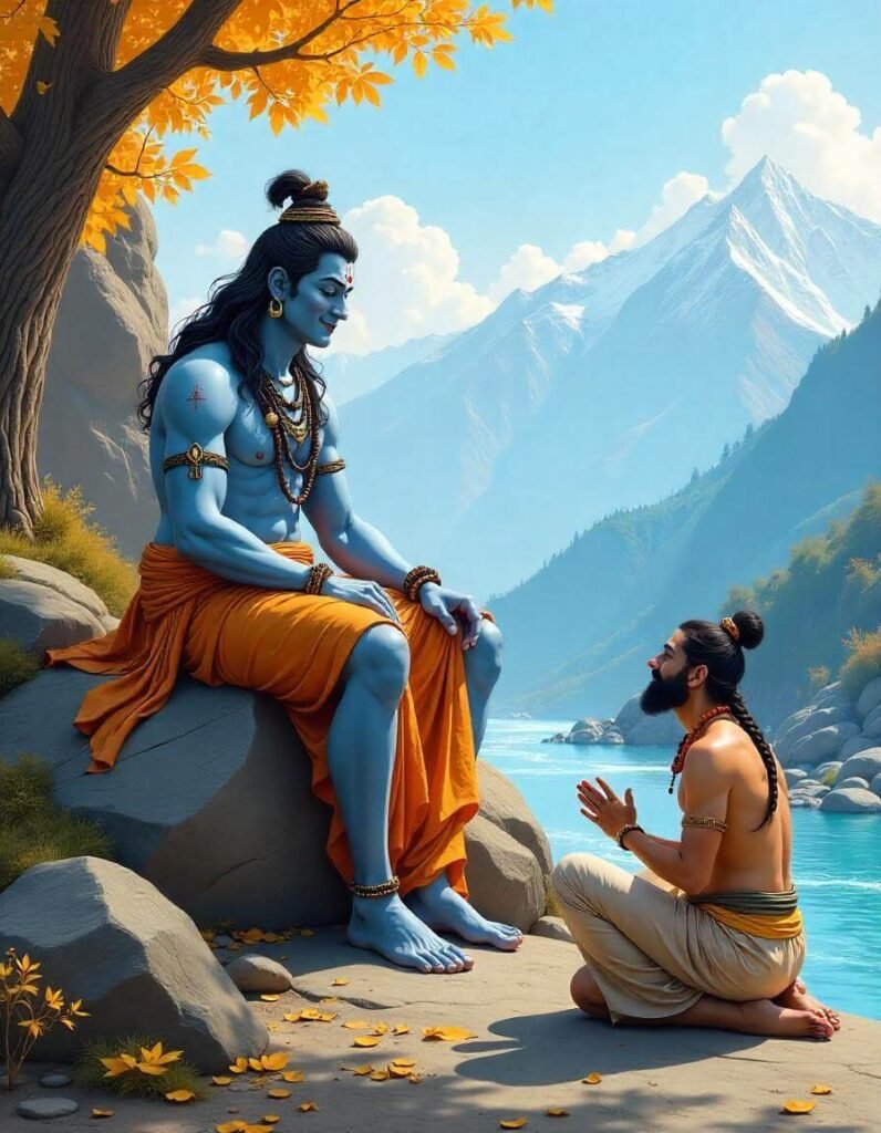 Illustration of Sage Bhringi bowing down infront of lord shiva with pure devotion