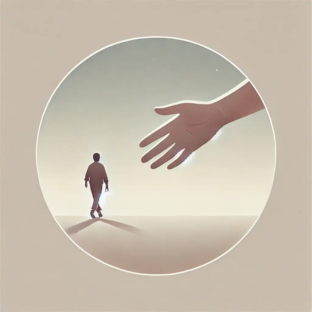 A minimalist digital illustration of a person walking away from an unreciprocated handshake, symbolizing self-respect and letting go of one-sided relationships. Image focusing on personal growth and evolving self