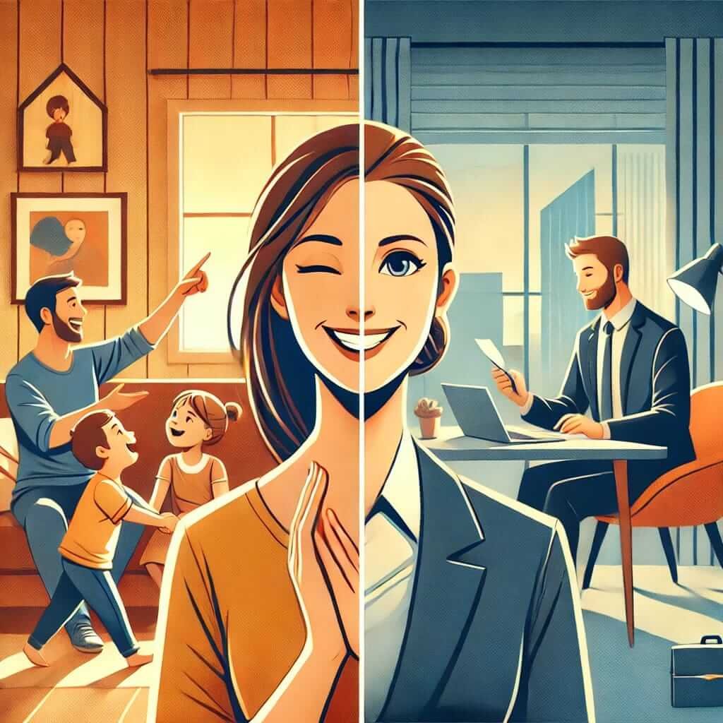 illustration representing the balance between a woman's family life and professional career. The power of mutual Respect between the couple. 