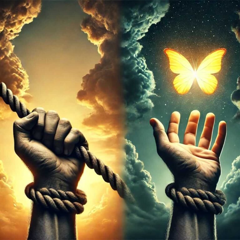 an image that visually represents the contrast between expectations and letting go.