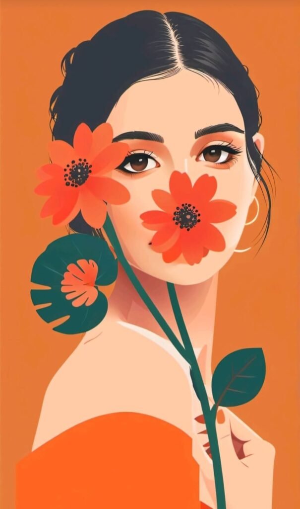 illustration of a woman face in orange. The women of strength, grace and dignity. Happy womenms day.