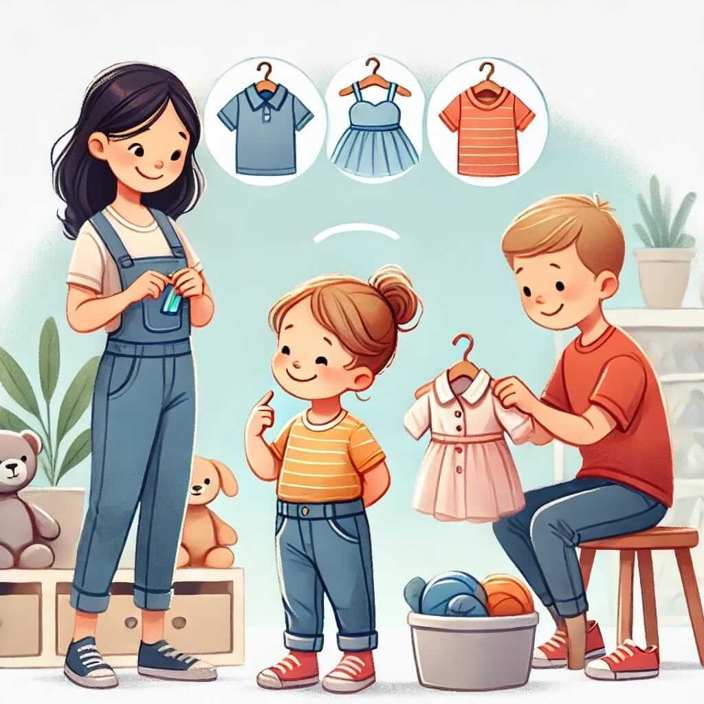 illustration showing a child making independent choices while the parents provide support and encouragement.