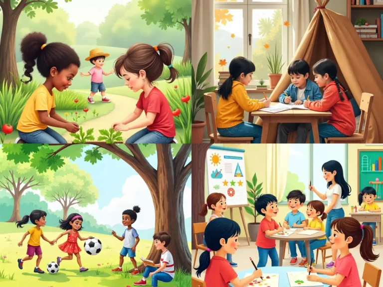 Image Illustration of Middle childhood parenting which include all activities along with academics, helping, gardening, playing.