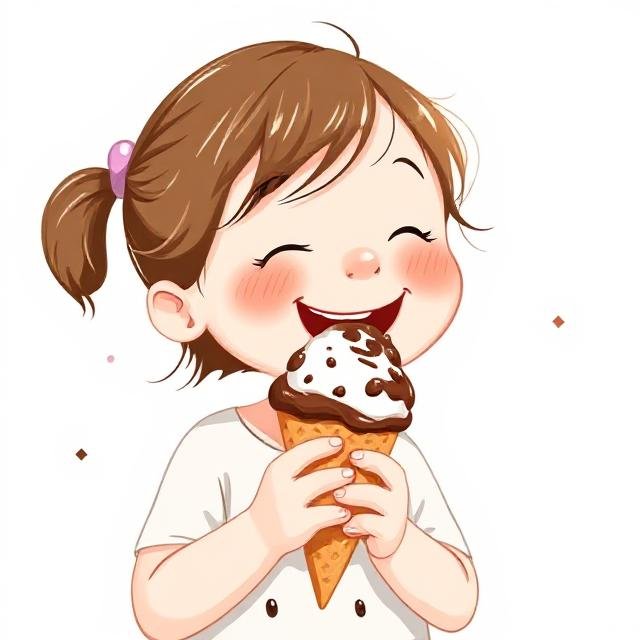 image illustration of girl eating icecream and enjoying. Parent if corrects it sends a message to the kid to enjoy is a bad thing.