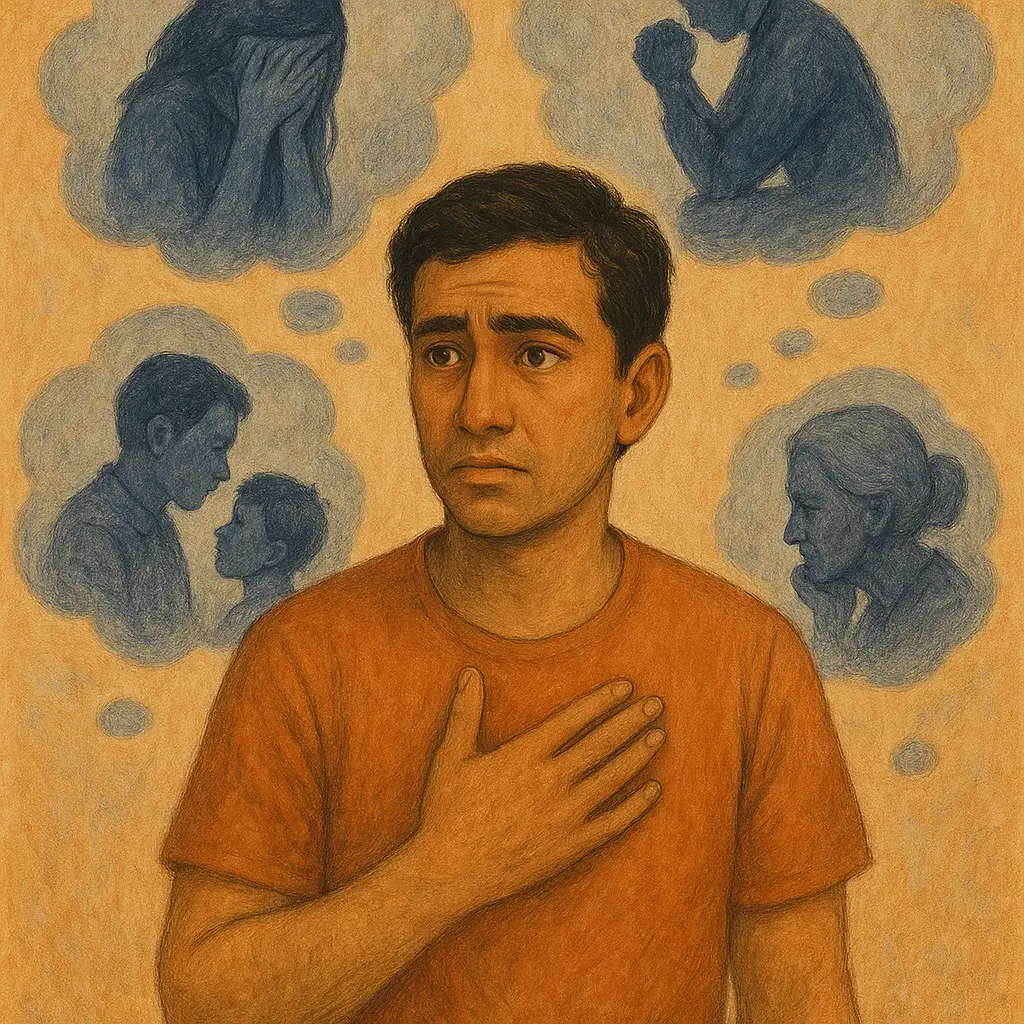 image illustration of a man who heard too much and is exhausted.