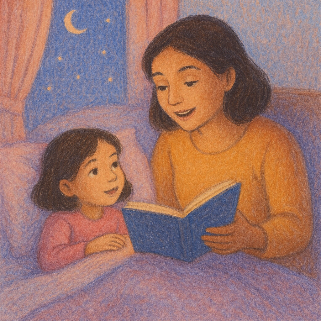 Image illustration of storytelling by mother to her kid