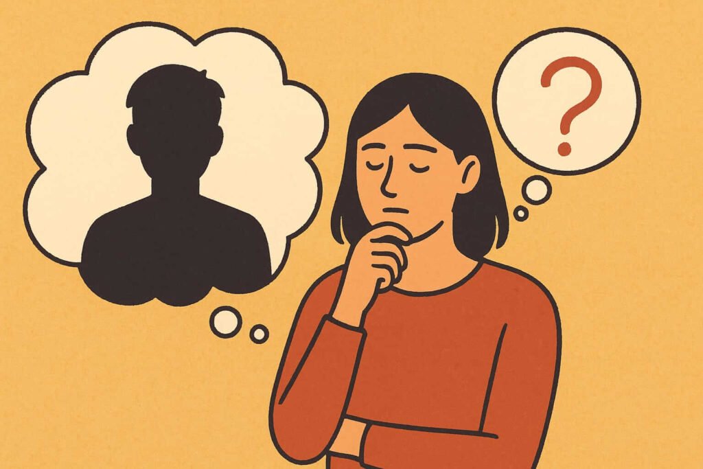 AI image illustration of a girl making up stories in her mind about other person