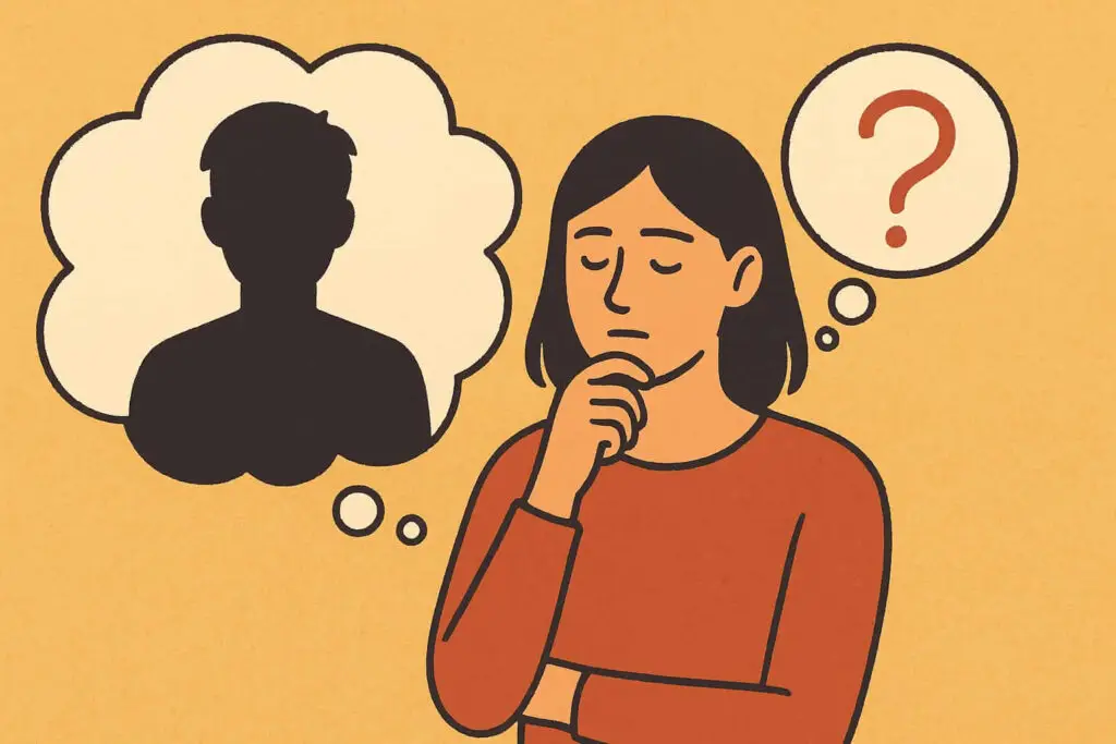 AI image illustration of a girl making up stories in her mind about other person
