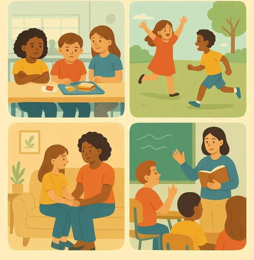 AI image illustration for the kids adjusting vs understanding in every phase of life.