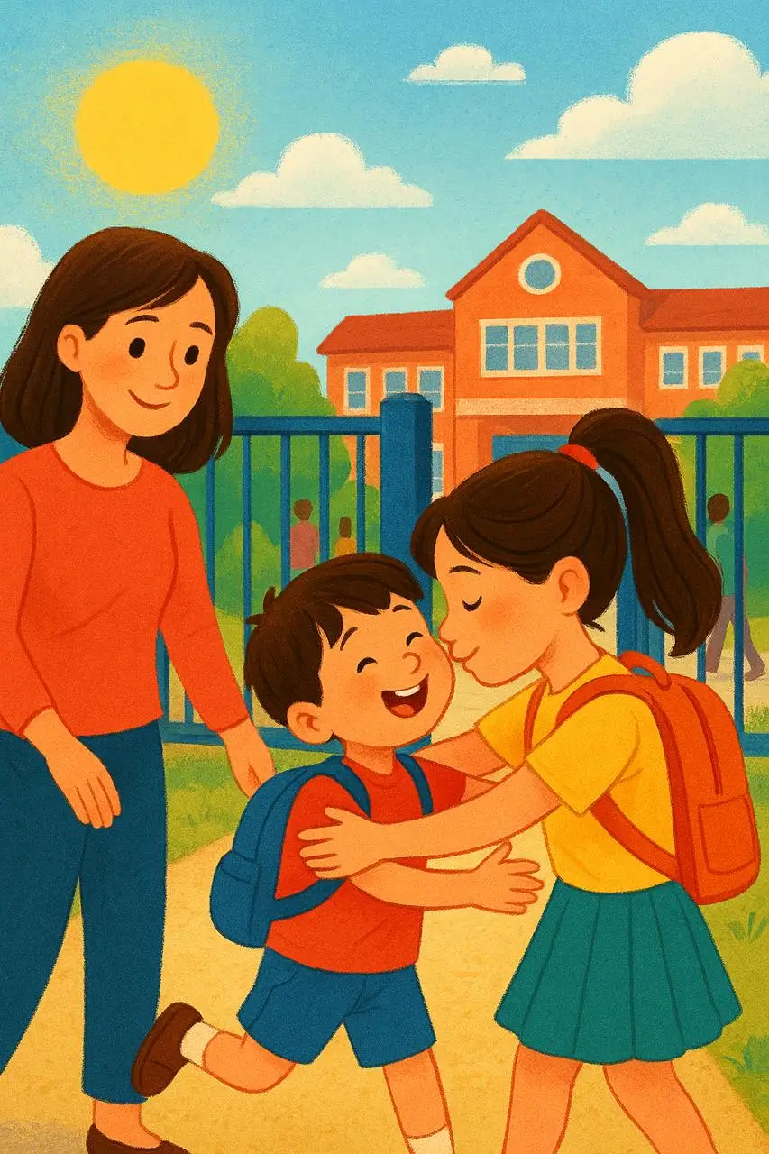 AI image of a mom and her kids, where she realises motherhood is raising love