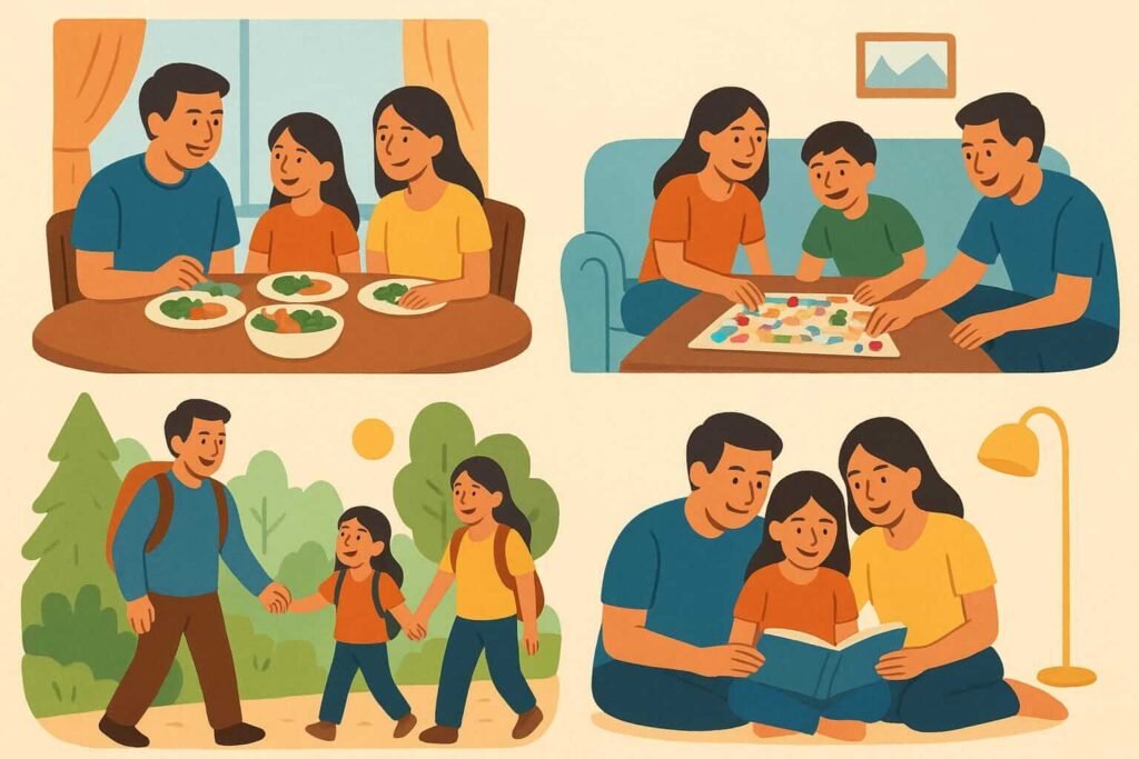 AI image illustration of Parenting in the digital age with tech-free free family traditions