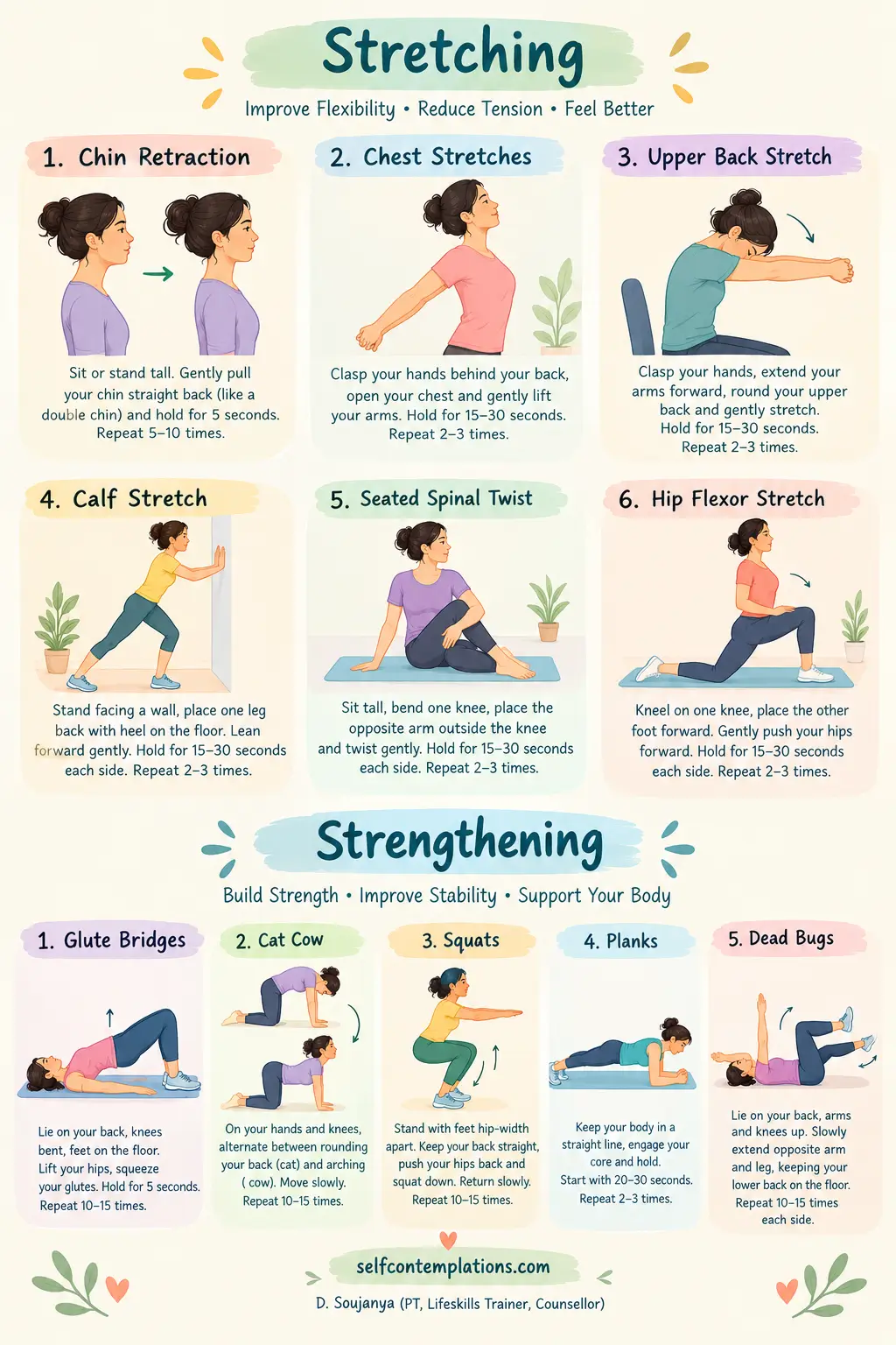 Image of healthier desk job stretching and strengthening exercises. 